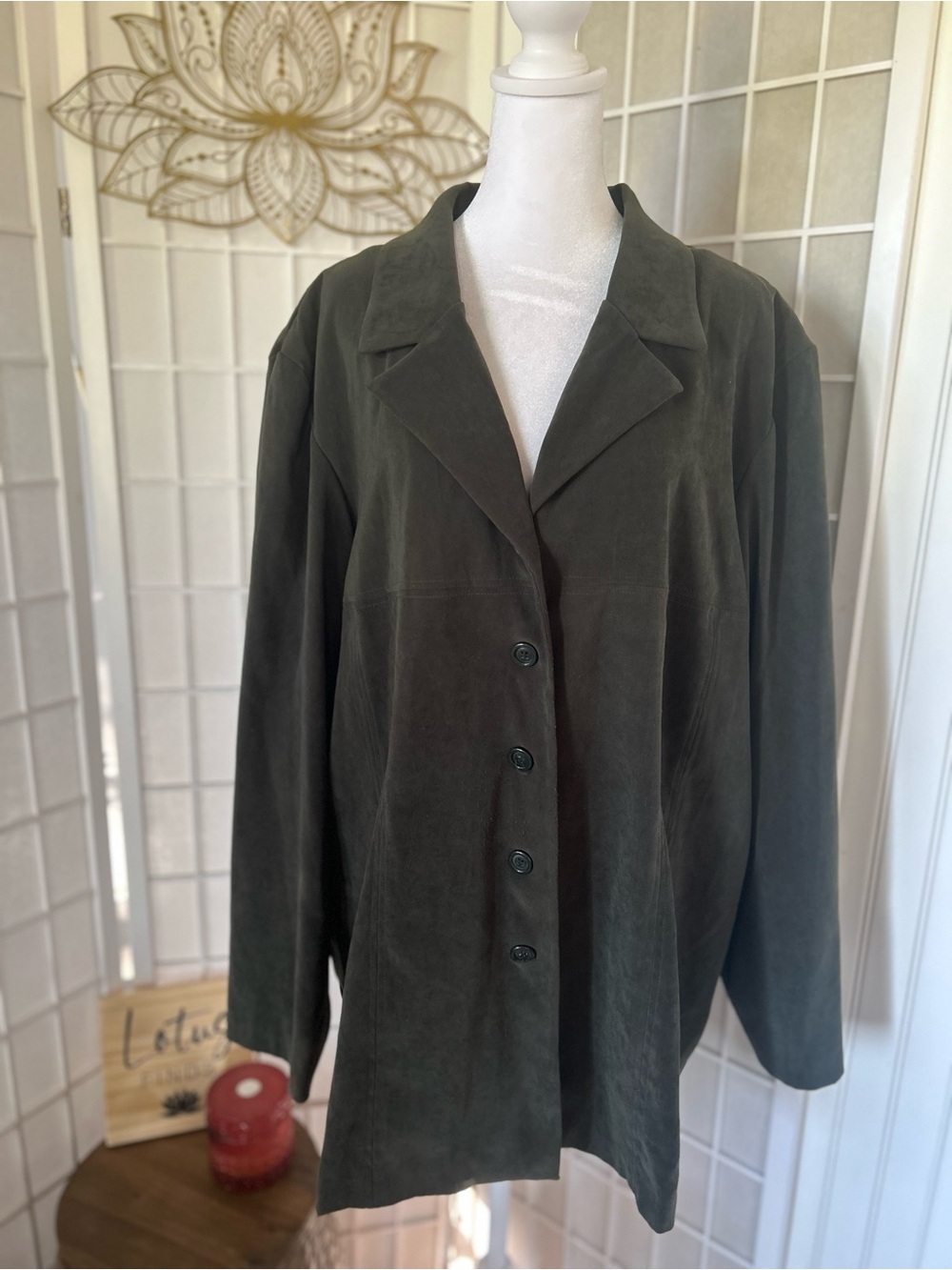 Dark Forest Green Suede-Look Tunic Jacket 2X–3X